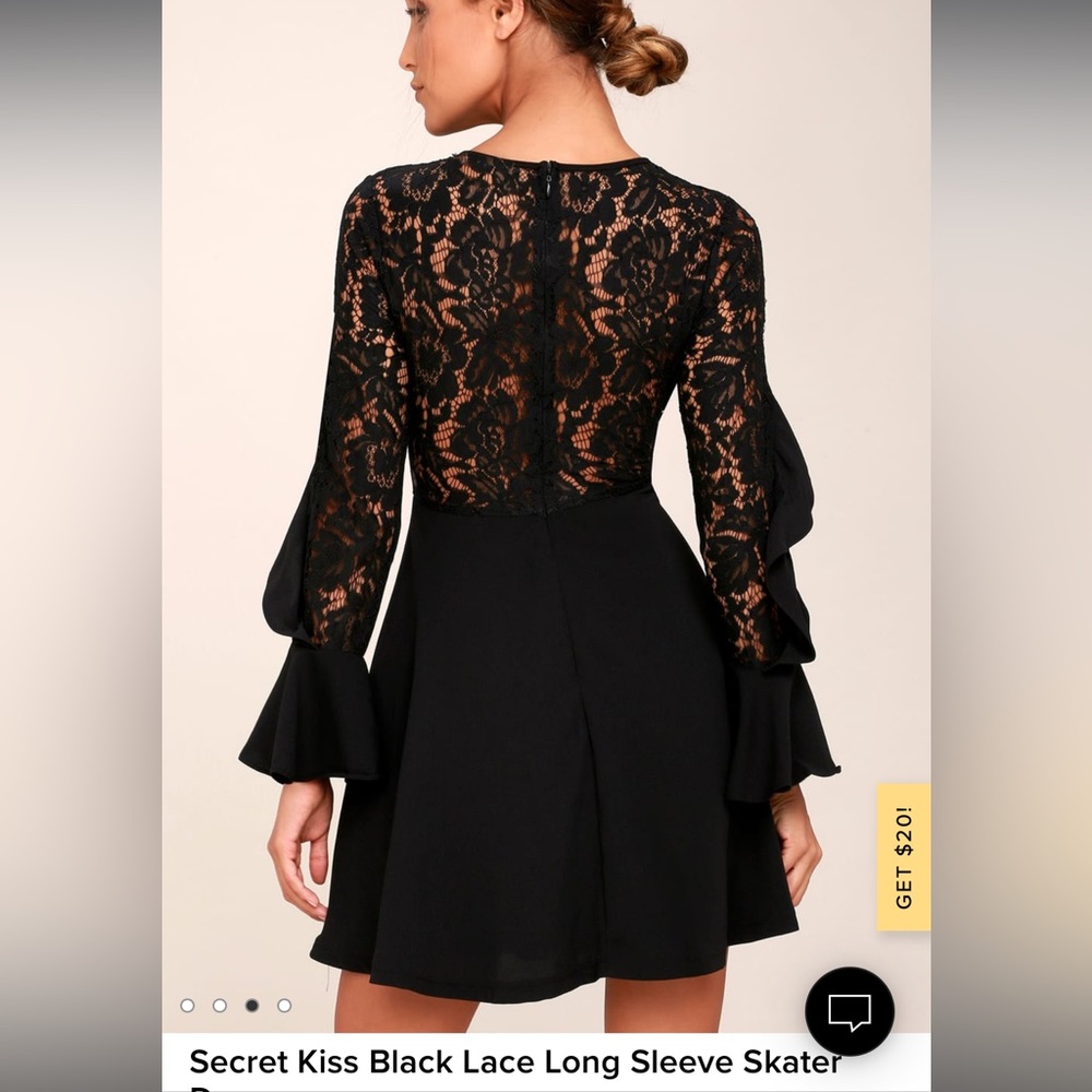 Black Lace Long Sleeve Skater Dress